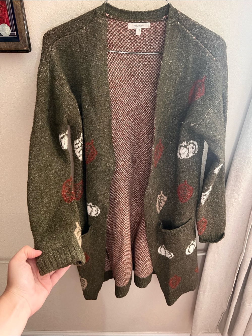Maurices Olive Green and Rust Knit Cardigan